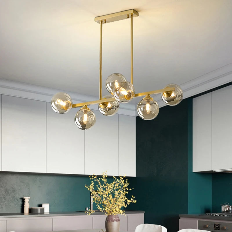 Modern Multi-Head Glass Pendant Chandelier 7 9 Heads 48W Ironware Dimmable AC 90-265V