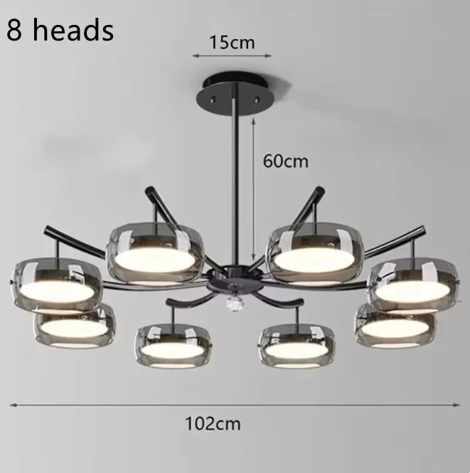 Nordic Multi-Head Glass Pendant Lamp 3 4 5 6 Heads 45-90W 3-Color Switchable AC 90-265V