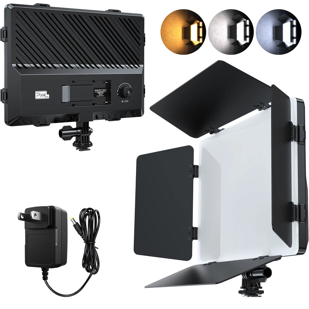 20W Bi-Color LED Video Light 2500-6500K Dimmable 180° Tilt NP-F Battery AC Adapter P30