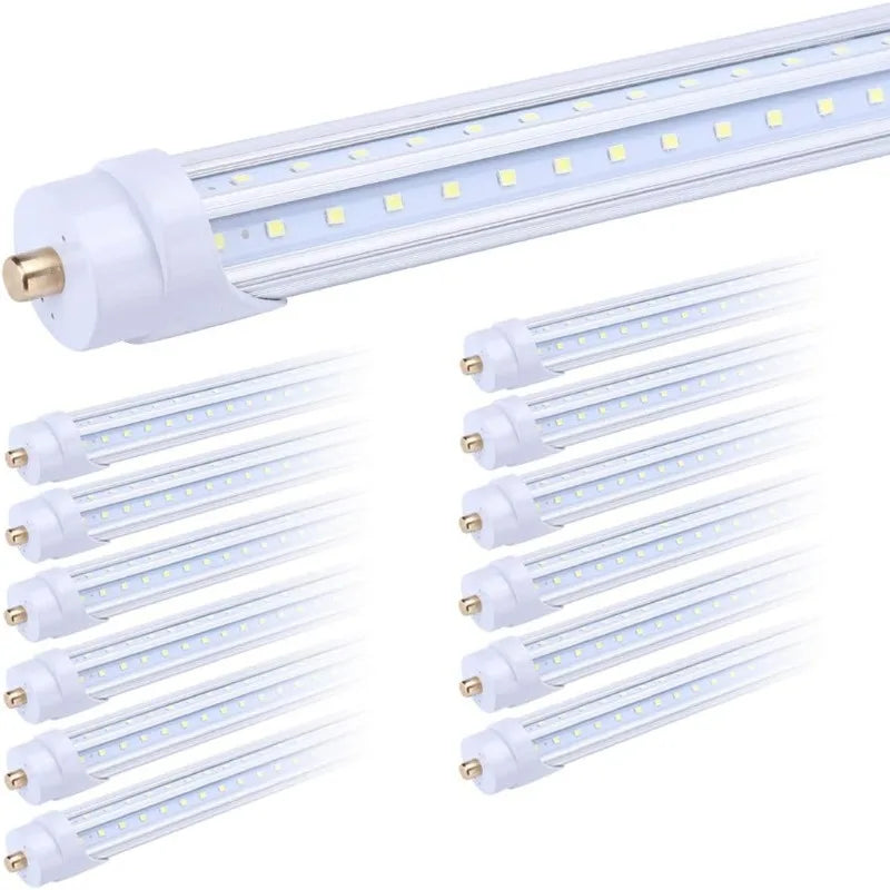 8FT T8 V-Shape LED Tube 65W FA8 Single Pin 7800lm 5000K 270-Degree Dual-End 12 Pack