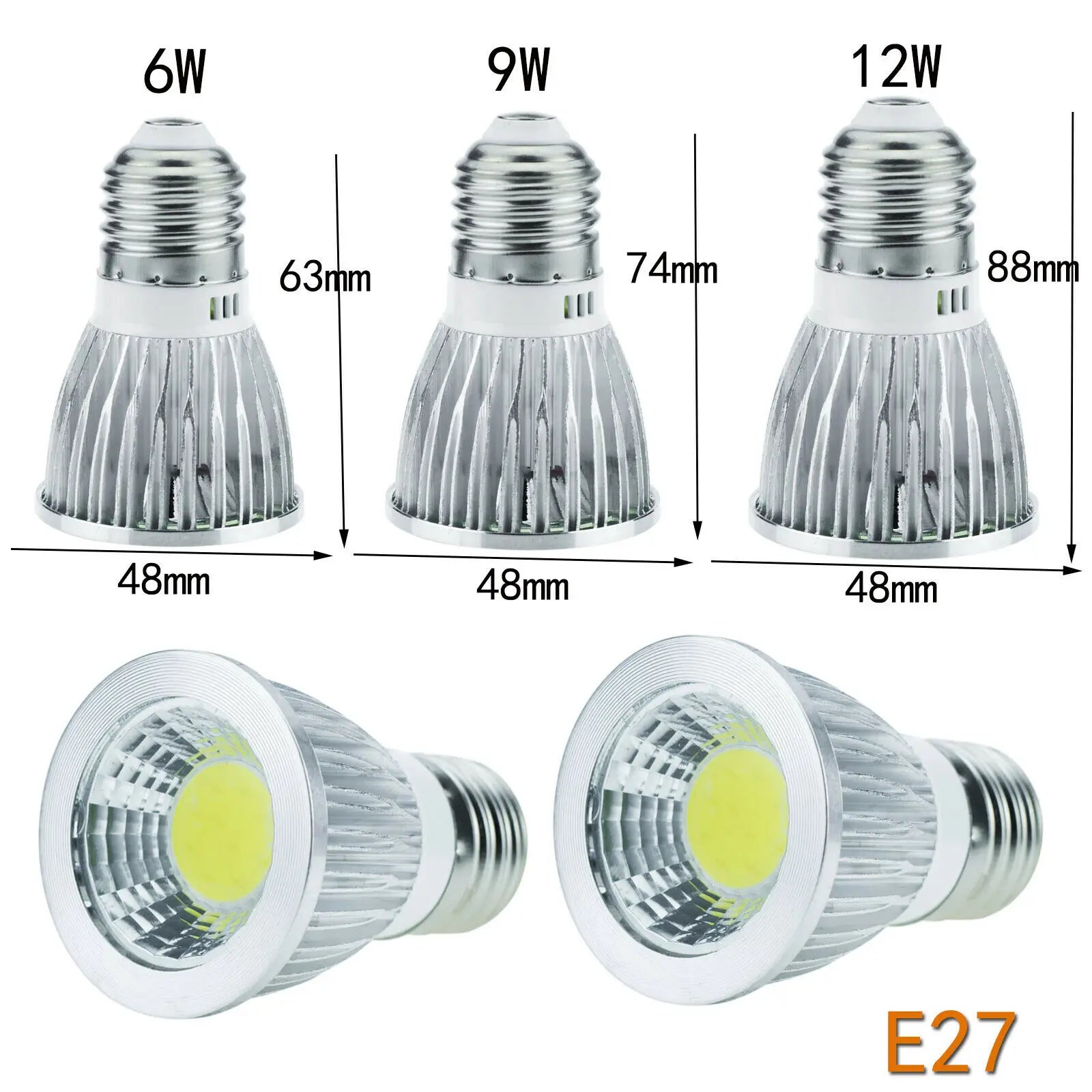 DC 12V 24V Dimmable LED Spotlight Bulb GU10 MR16 E27 6W 9W 12W Epistar 60 Degree 10 Pack