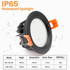 IP65 Waterproof COB LED Recessed Downlight 5W 7W 12W 15W CRI >90 Anti-Glare 85-265V