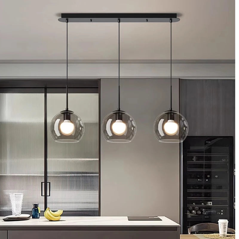 Modern Glass Ironware Pendant Chandelier 3-4 Heads 30-40W Dimmable Remote AC 90-265V