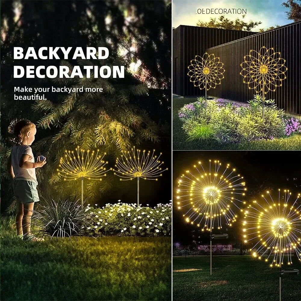 Solar LED Firework Dandelion Garden Stake Light IP68 Waterproof Stainless Steel ABS Colorful Outdoor Lawn Landscape Decor