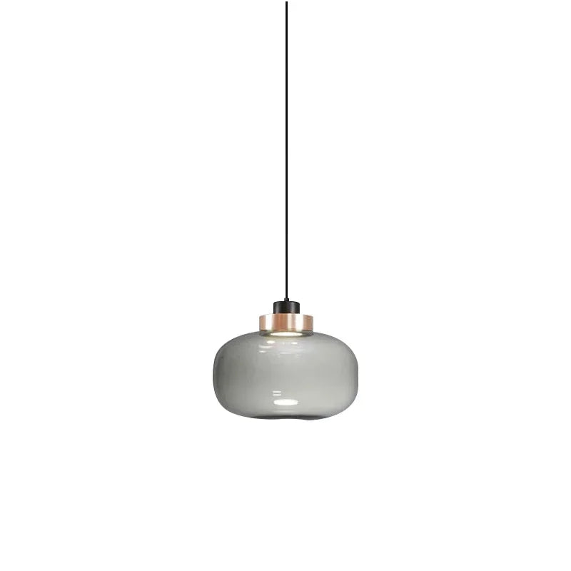 Nordic Minimalist Glass Pendant Light Iron Smoky Gray Gold AC 90-260V Bedroom Study Bar