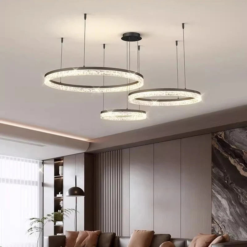 Modern Tiered Ring Crystal Acrylic Pendant Chandelier D40+60+80cm 100W Dimmable AC 90-265V