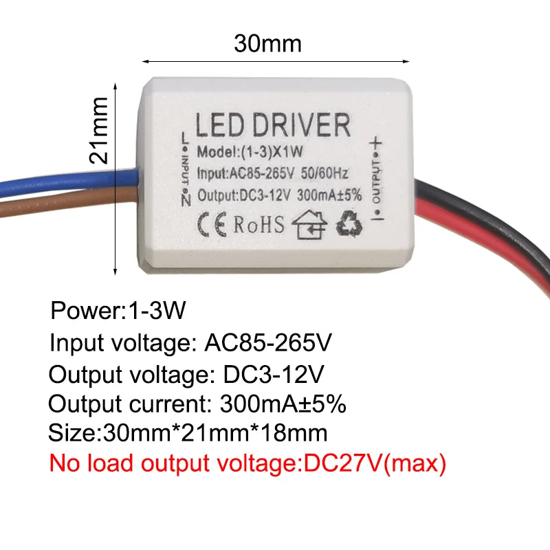 Constant Current LED Driver 300mA 350mA 1-3W to 25-36W AC 85-265V OVP Overload Protection