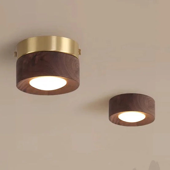 Walnut Wood Copper LED Ceiling Spotlight Acrylic Shade Knob Switch AC 90-260V Concealed or Surface Mount Warm White Changeable Living Room