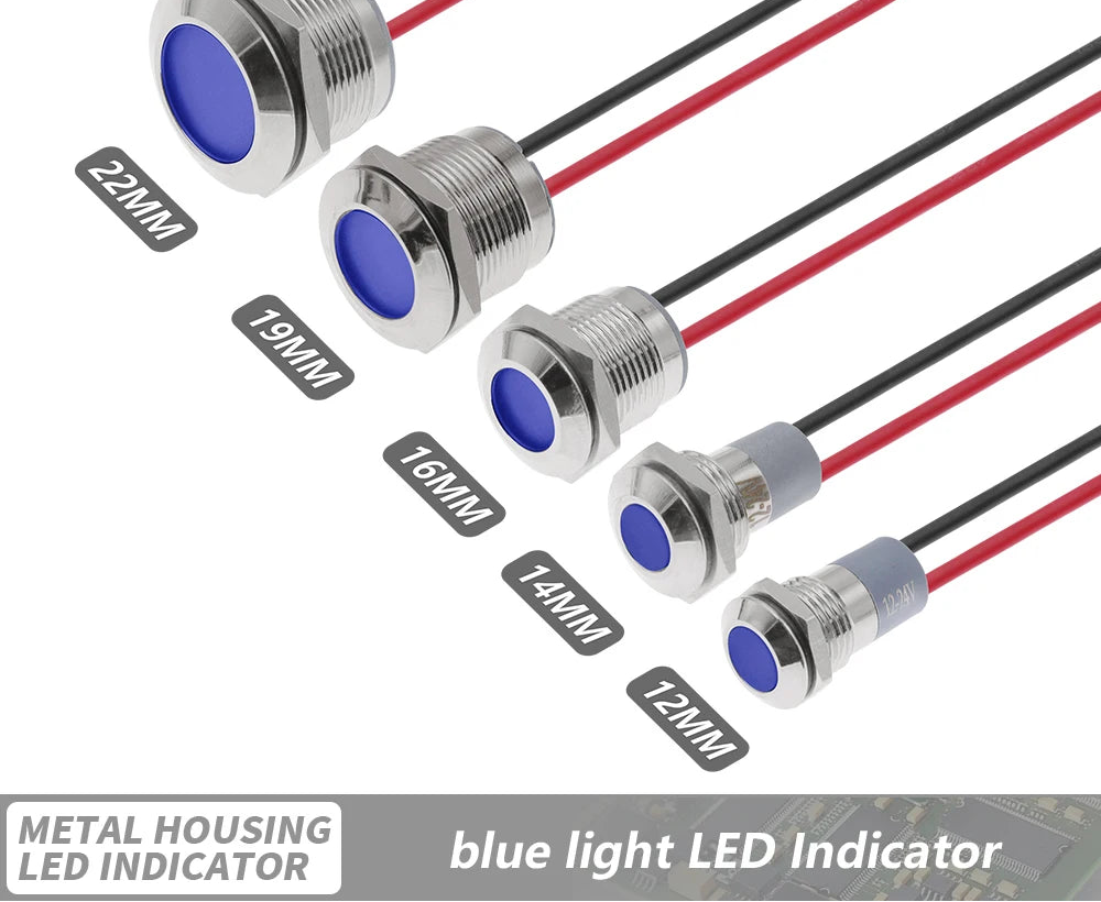 IP65 Waterproof Metal LED Indicator Pilot Light Copper 6mm 8mm 10mm 12mm 14mm 16mm 19mm 22mm 3V 12V 24V Signal Lamp Panel Mount