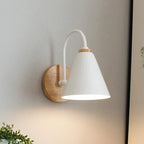 Nordic Wooden LED Wall Sconce E26 Single Head Downlight Plated Iron Shade AC 90-260V Bedroom Living Room Kitchen Black White Gray