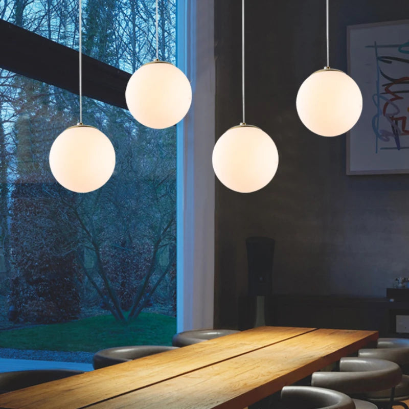 Nordic Glass Ball Pendant Light 10-40cm E27 G9 White Iron AC 90-260V 120cm Wire 3-5m²