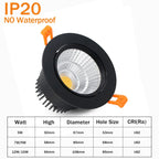 IP65 Waterproof COB LED Recessed Downlight 5W 7W 12W 15W CRI >90 Anti-Glare 85-265V