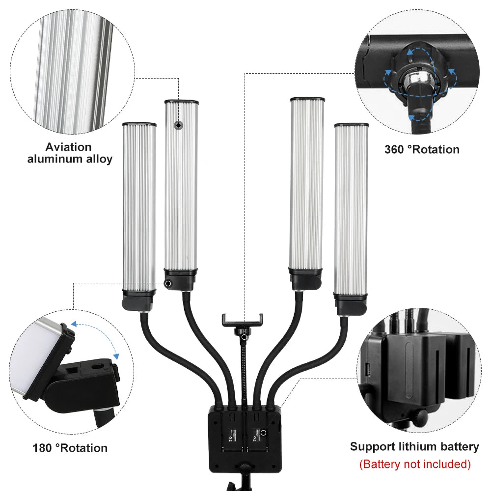 80W LED Beauty Ring Light 448 LEDs 3000-6500K Bi-Color Dimmable Gooseneck Tripod USB Remote