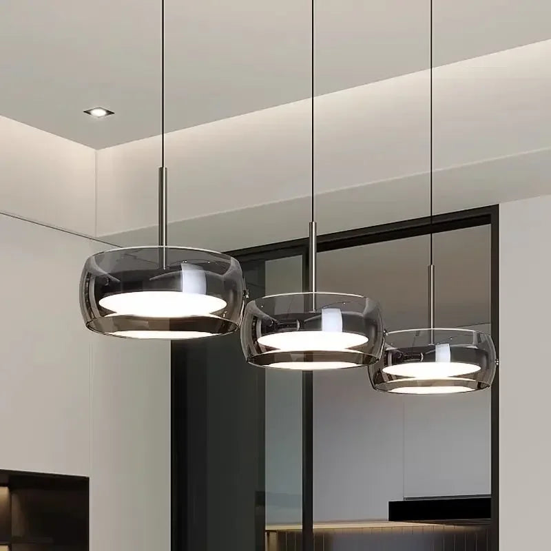 Modern LED Glass Pendant Light 12W 36W Gray Plated Full-Spectrum Touch Switch AC 90-260V