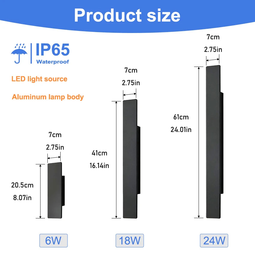 IP65 LED Outdoor Wall Lamp Up-Down 6W 18W 24W AC 85-265V White Black Aluminum Polycarbonate