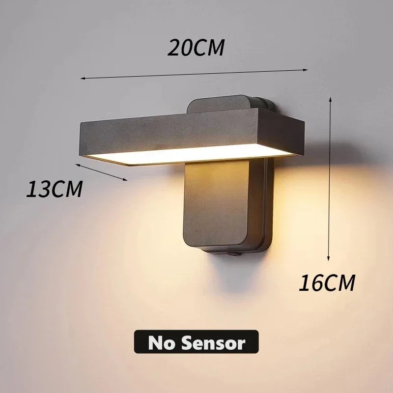 PIR Motion Sensor LED Wall Lamp IP65 340° Rotatable 20-50cm Warm White AC 85-265V Black