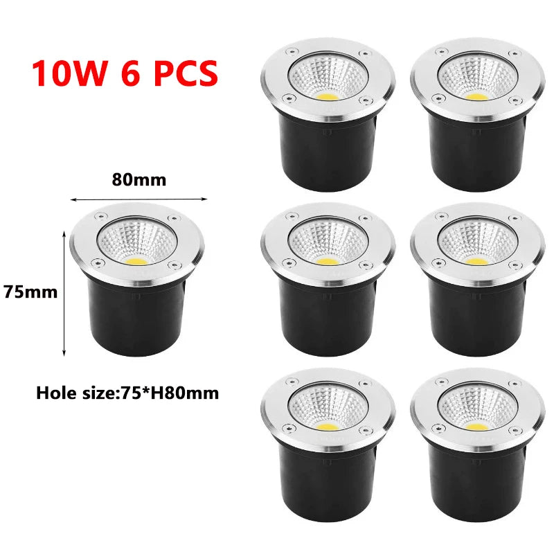 IP66 LED Underground Ground Light 5W 10W 15W AC 85-265V or DC 12-24V CRI 80 Aluminum Waterproof Garden Landscape Villa 6 Pack