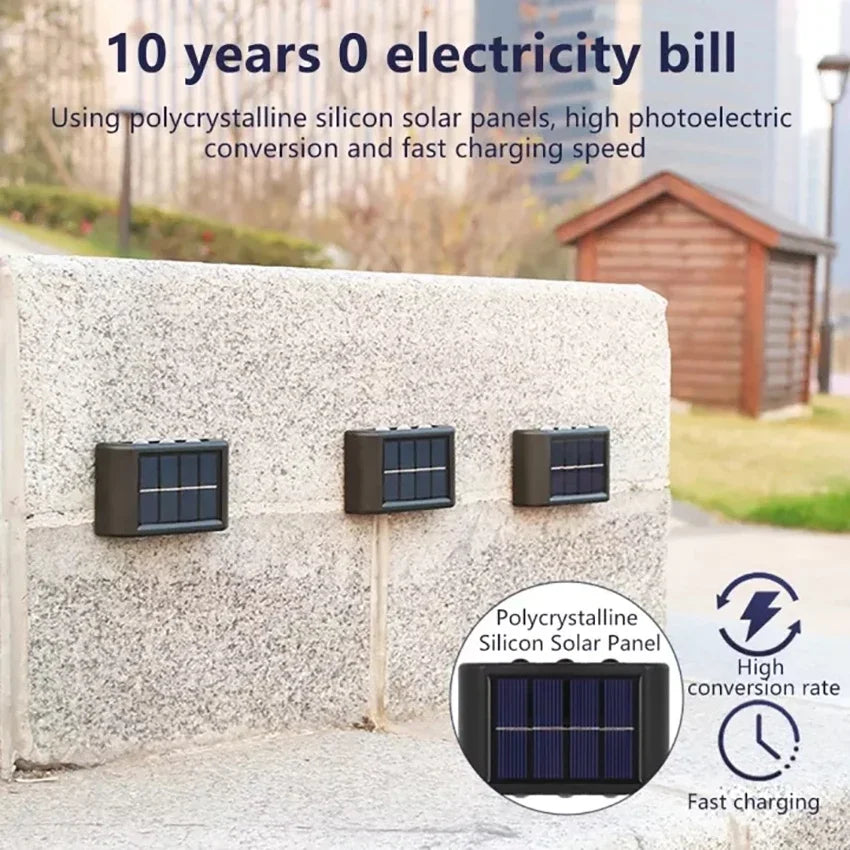 Solar Outdoor Wall Lamp IP65 Up Down 4LED 6LED 8LED Warm White 10H+ ABS Borosilicate Glass