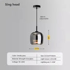 Modern LED Glass Pendant Light 12W 36W Gray Plated Full-Spectrum Touch Switch AC 90-260V