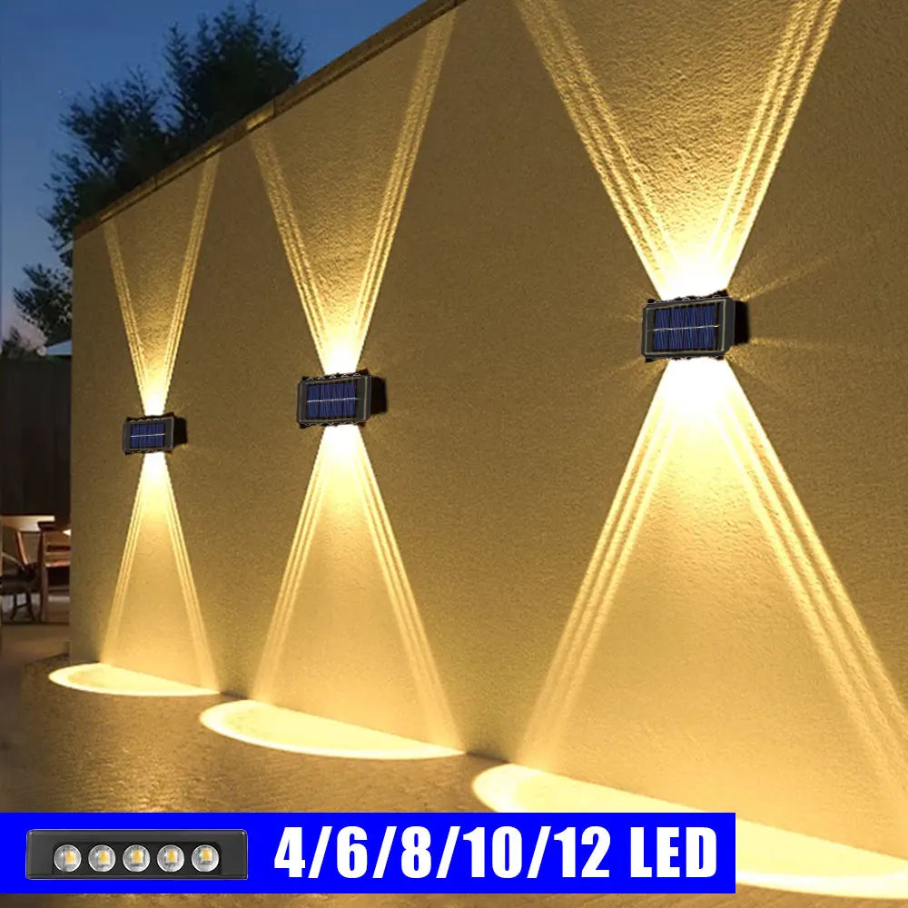 Solar Outdoor Wall Lamp IP65 Up Down 4LED 6LED 8LED Warm White 10H+ ABS Borosilicate Glass