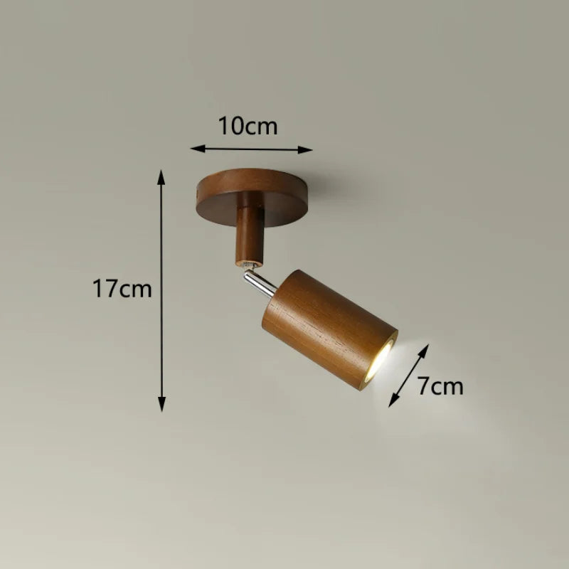 Japanese Minimalist Wood Cylinder LED Ceiling Spotlight Rotatable Surface Mount AC 90-260V