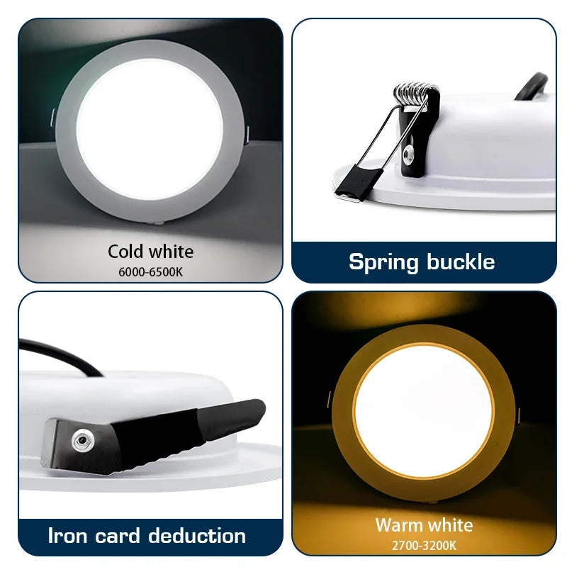 LED Recessed Downlight 5W 9W 12W 15W 18W Epistar DC12V DC24V AC110-220V White Silver Gold