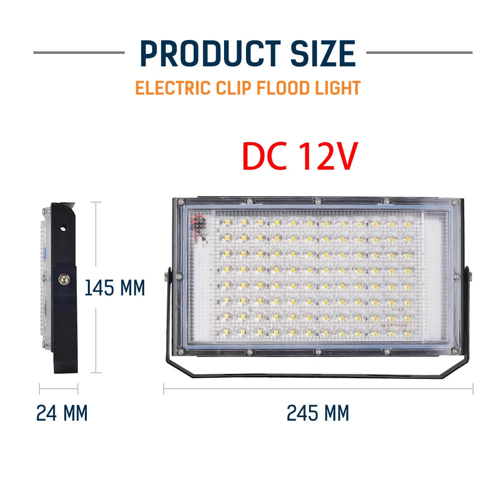 DC 12V 100W LED Flood Light IP66 SMD2835 9000lm CRI 85+ Cool White Portable Emergency