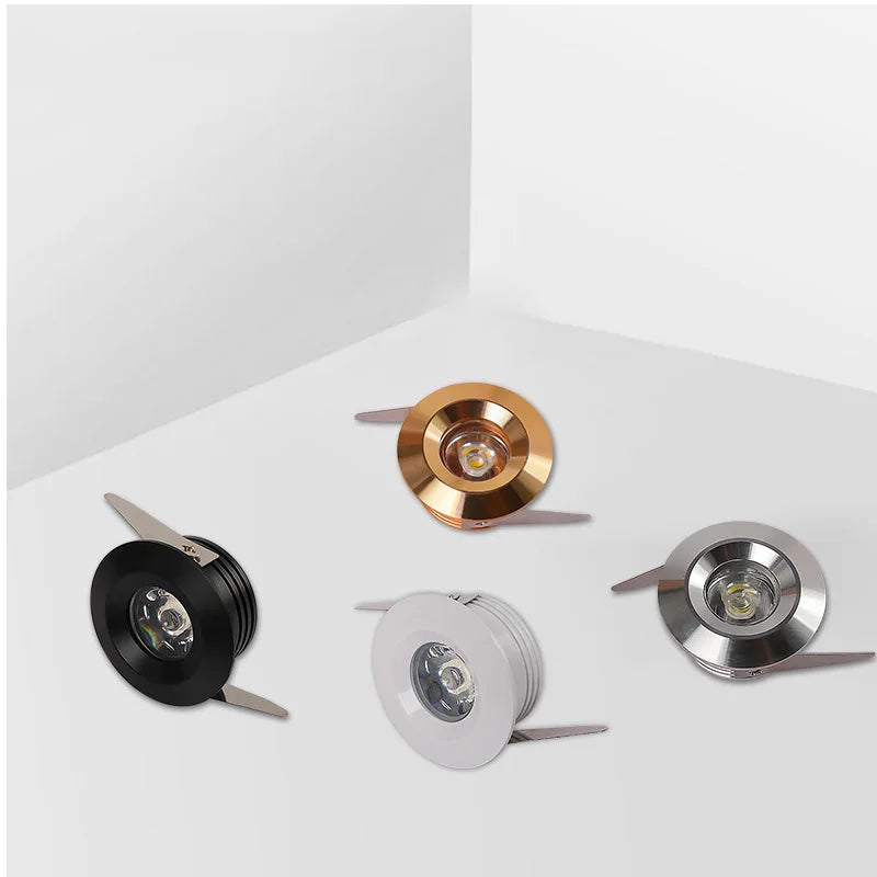 Dimmable Mini LED Recessed Downlight 1W 3W Polished Chrome Aluminum 35mm Cutout AC 85-265V Ceiling Spot Bedroom