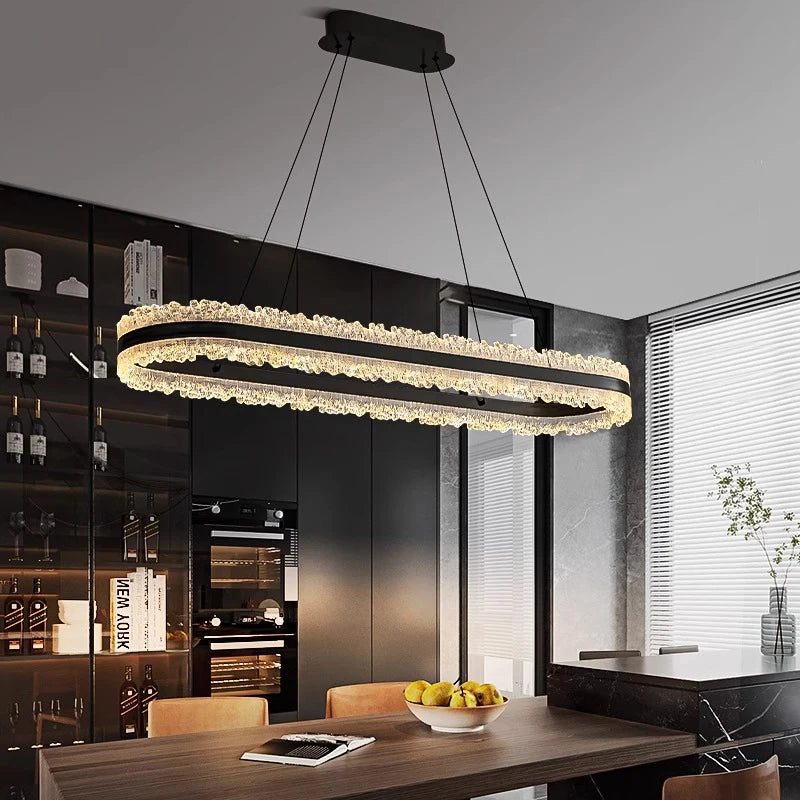 Modern Linear LED Strip Pendant Chandelier 90cm 110cm Ironware Acrylic Dimmable AC 90-240V
