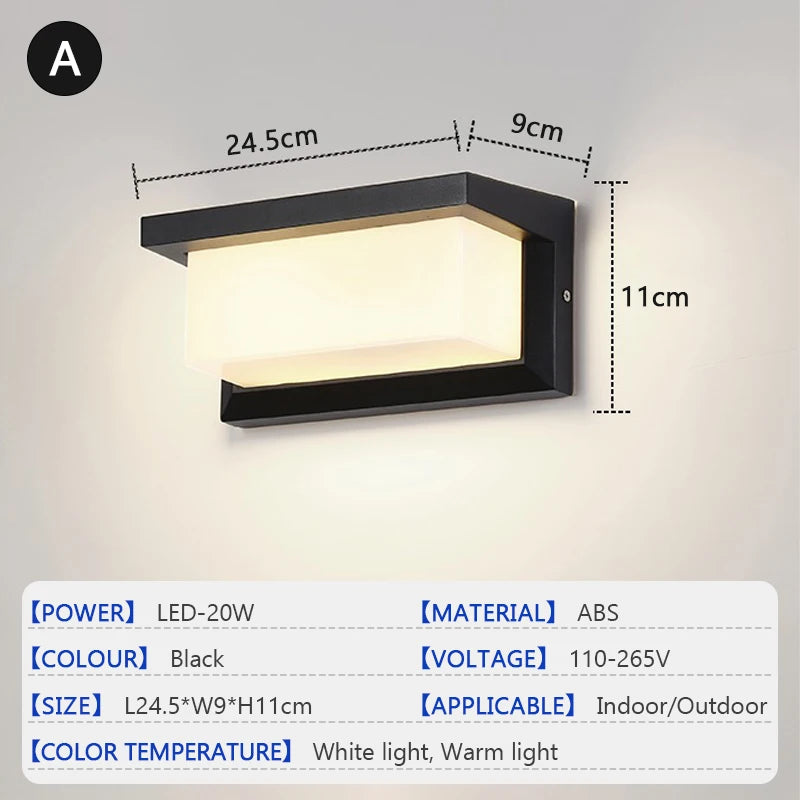 20W IP65 LED Outdoor Wall Lamp Radar Motion Sensor 3-6m AC 85-265V Black ABS Porch Garden