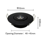 Mini Dimmable LED Recessed Downlight 1W 3W 52mm 45° CRI 80+ IP52 AC 85-265V 6 Pack