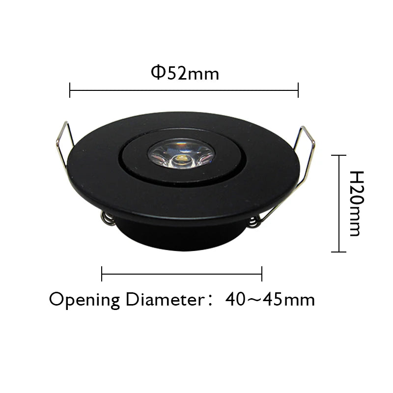 Mini Dimmable LED Recessed Downlight 1W 3W 52mm 45° CRI 80+ IP52 AC 85-265V 6 Pack
