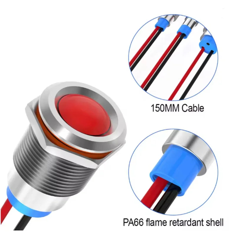 6mm LED Metal Indicator Light Waterproof Signal Lamp with Wire 6V 12V 24V 220V