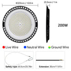 UFO LED High Bay Light 100W 150W 200W SMD2835 IP66 110-120lm/W 6000K AC 110-265V Warehouse