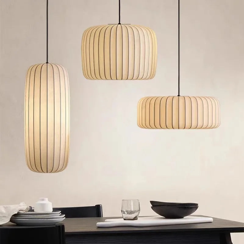 Modern Japanese Wabi-Sabi Fabric Silk E26 E27 Pendant Lamp Dimmable AC 90-260V Living Dining