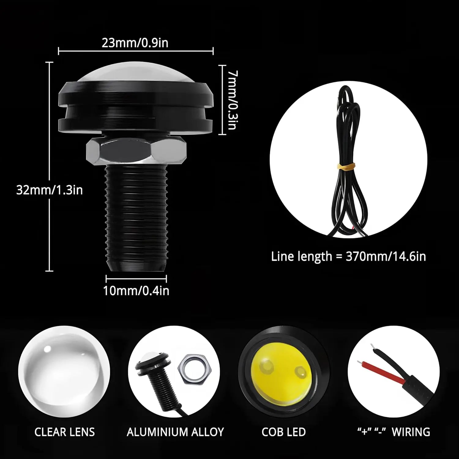 18mm 23mm Eagle Eye LED DRL 3W COB 7000K DC 12V White Red Amber Waterproof 2-10 Pack