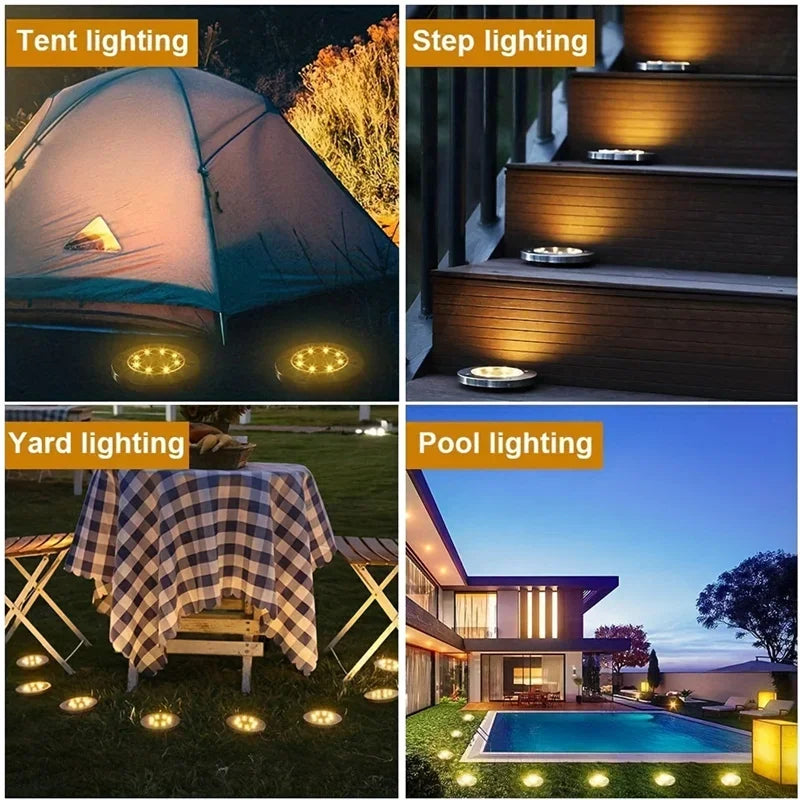 Solar LED Underground Ground Light 8 or 20 LED IP65 Stainless Steel ABS Dusk to Dawn Auto Sensor Warm White Cool White Garden Path Driveway