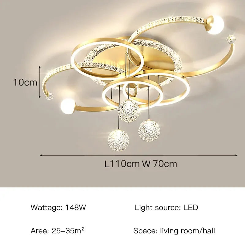 Modern Luxury LED Pendant Chandelier Iron Acrylic White Gold Black Dimmable Remote 85-265V