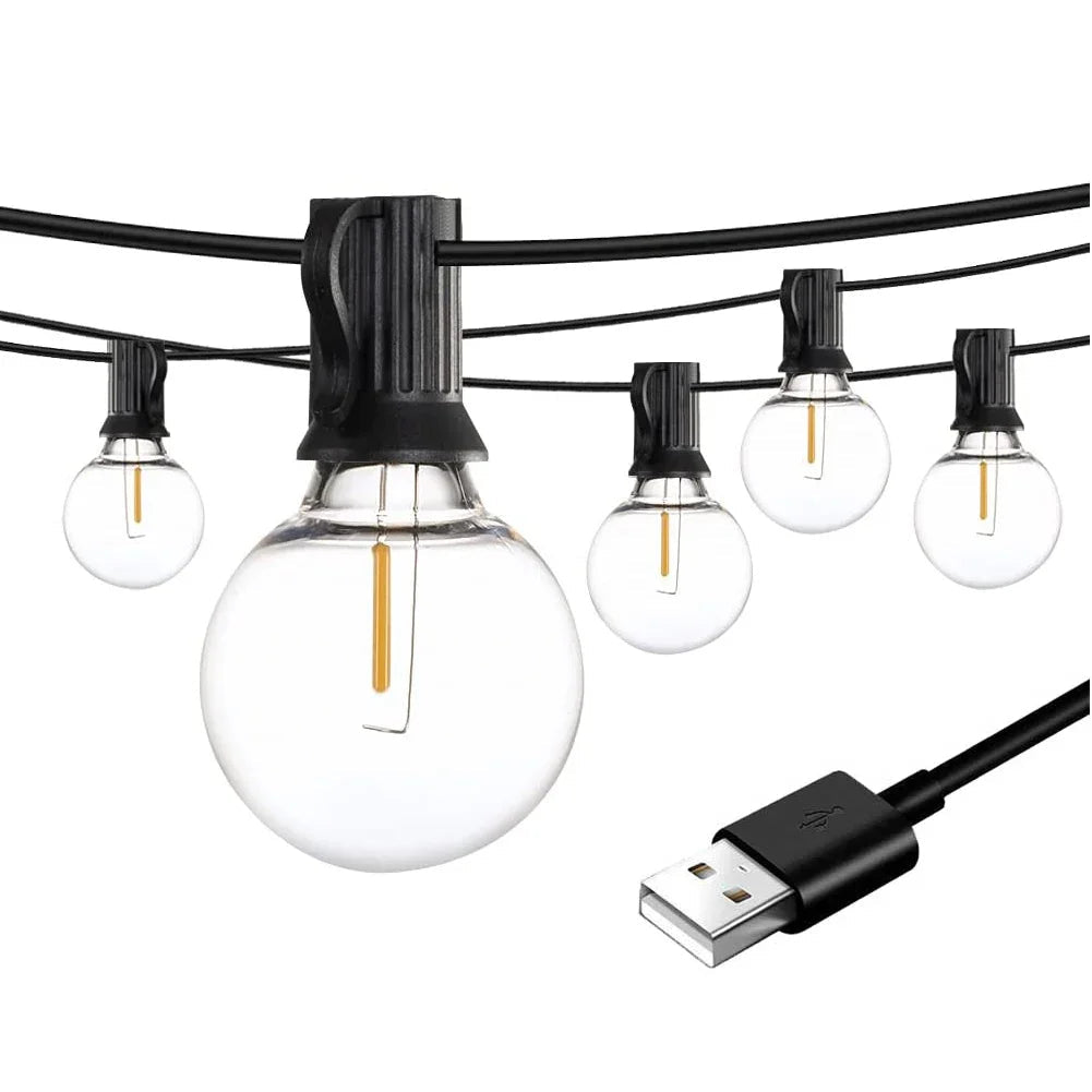 USB G40 LED String Light 1W 180lm/Bulb IP44 Warm White 25ft 50ft 100ft Patio Wedding