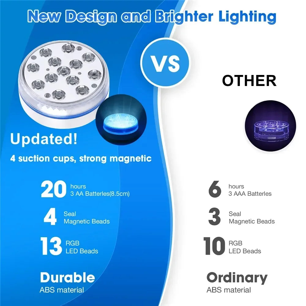 IP68 Submersible LED Pool Light 16 Colors RF Remote Control 4 Suction Cups Magnet Mount ABS Battery Powered 7cm and 8.5cm