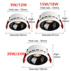 Dimmable Anti-Glare COB LED Recessed Downlight 9W 12W 15W 18W 20W 24W Epistar 85-265V