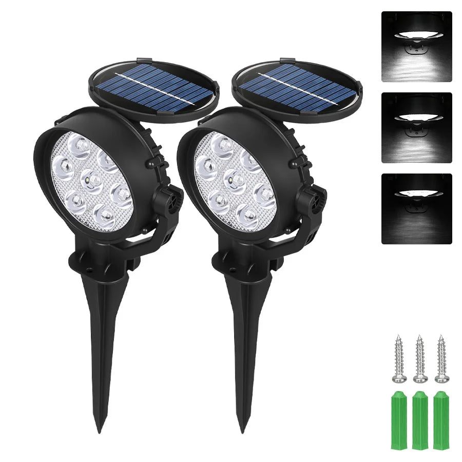 Solar LED Spotlight IP65 Waterproof 9 LED RGB 3 Lighting Modes 180 Degree Adjustable ABS Stake or Wall Mount Garden Yard Landscape