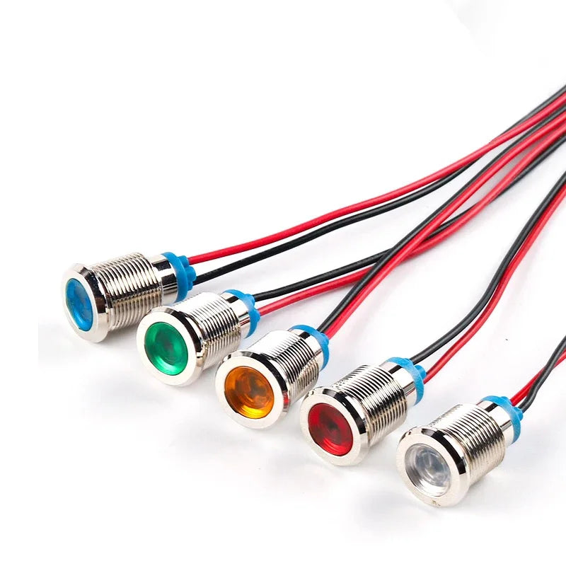 Waterproof Metal LED Indicator Pilot Light Copper 6mm 8mm 12mm 16mm 19mm 22mm 1A 6V 12V 24V 110V 220V Red Yellow Blue Green White