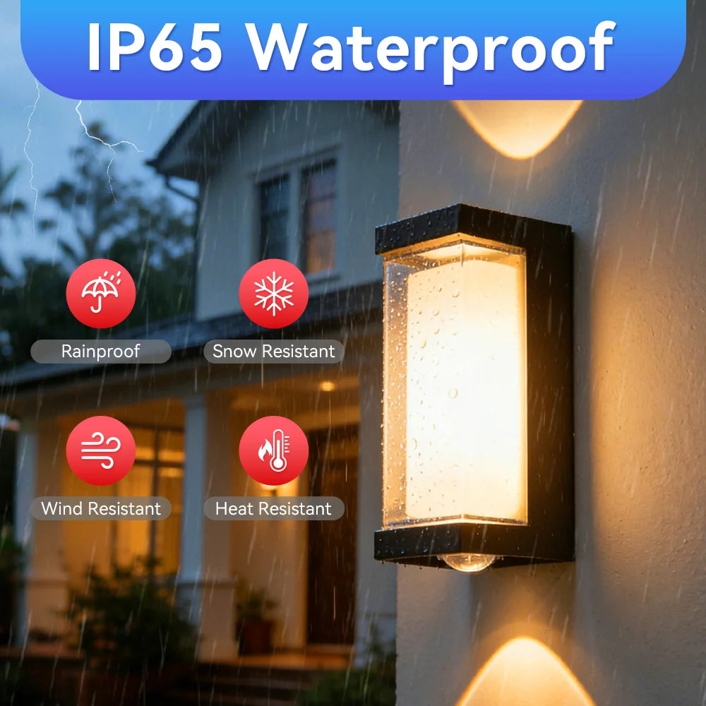 IP65 Waterproof LED Outdoor Wall Sconce 12W Warm White 3000K ABS AC 85-265V Porch Courtyard Garden Black White