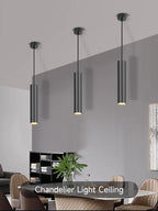 Modern Aluminum LED Pendant Light 10W 15W Long Tube 6x16cm 6x30cm AC 110-265V Black