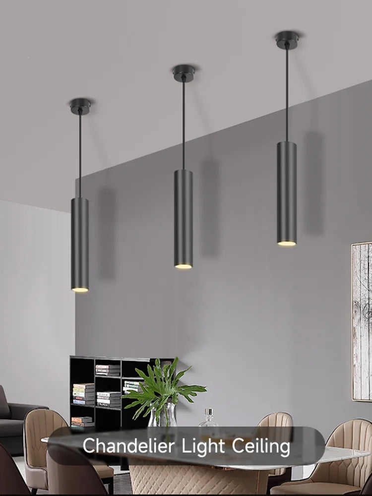 Modern Aluminum LED Pendant Light 10W 15W Long Tube 6x16cm 6x30cm AC 110-265V Black