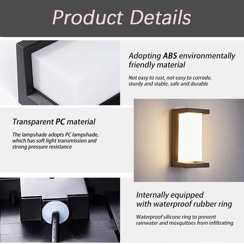 IP66 LED Outdoor Wall Light 16W 30W Radar Motion Sensor AC 85-265V Porch Garden Balcony