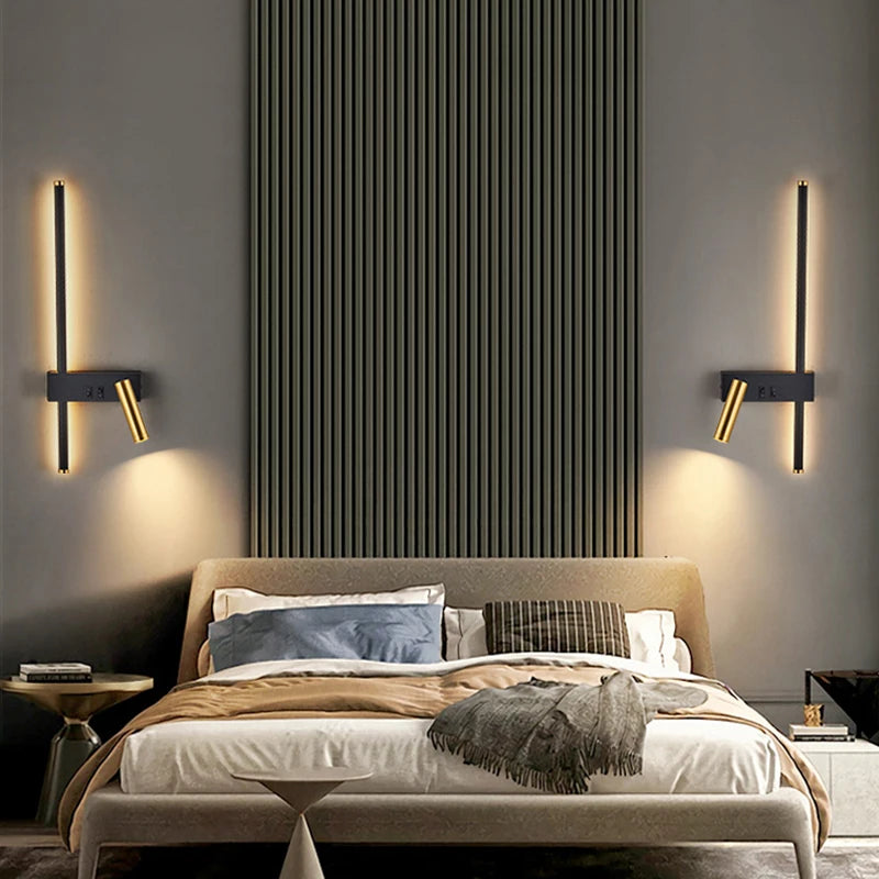 LED Reading Wall Lamp 6W 360-Degree Adjustable With Switch Nordic Bedroom Hotel Decor