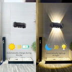 Solar Outdoor Wall Lamp IP65 Up Down 4LED 6LED 8LED Warm White 10H+ ABS Borosilicate Glass