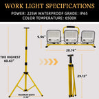 Portable LED Tripod Work Light IP66 Telescopic Collapsible Aluminum Alloy AC 85-265V Camping